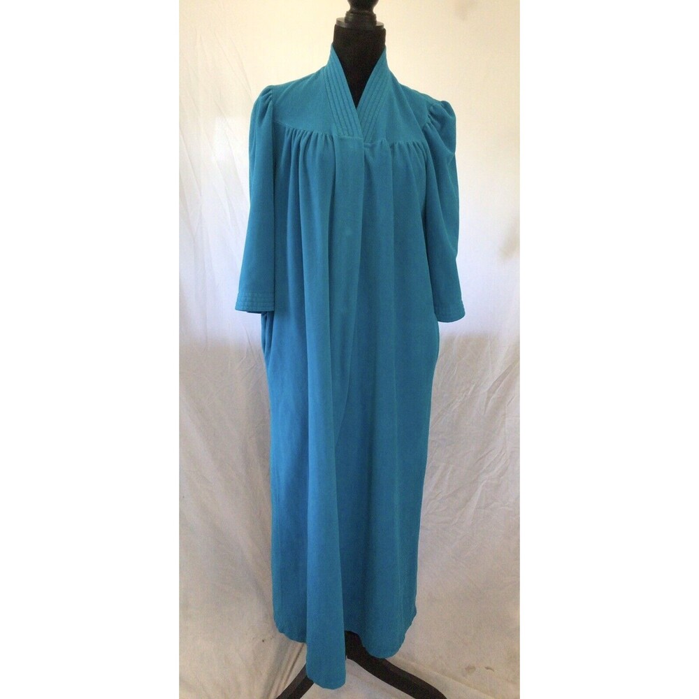 Vanity Fair Vintage Housecoat Muumuu Kaftan Robe Blue Snaps Small
